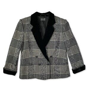 Vintage Lutz Teutloff Wool Glen Check Plaid Black White Blazer Jacket Academia